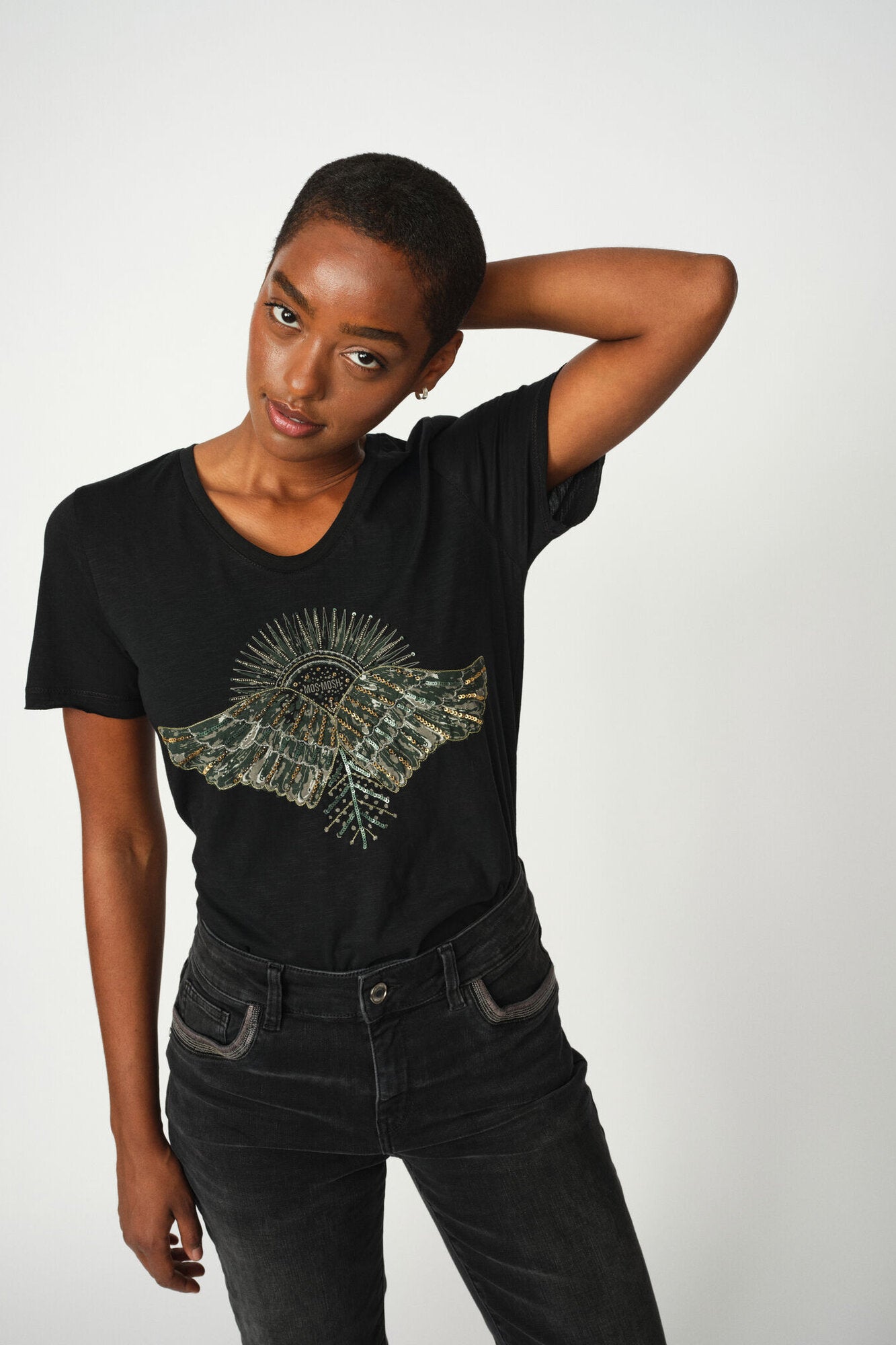 Nadine O-SS Deco t-shirt - sort